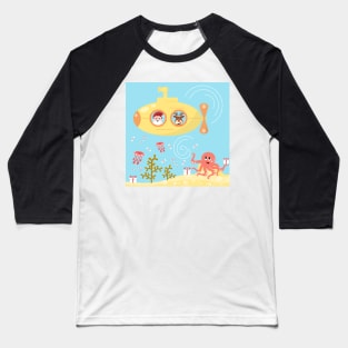 Underwater Christmas - Santa Claus in a yellow submarine Baseball T-Shirt